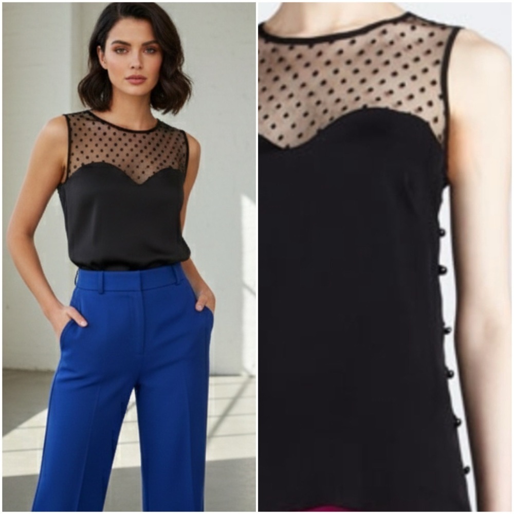 Milly Swiss Dot Sweetheart Silk Top